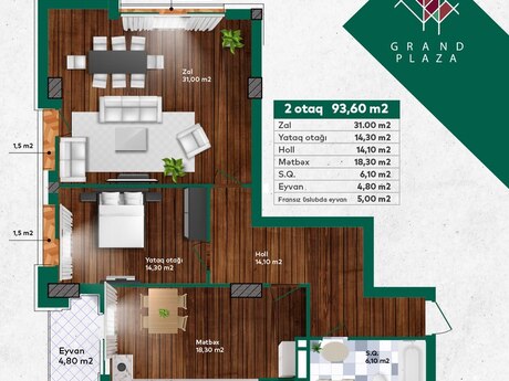2 otaqlı yeni tikili - Nəsimi r. - 94.1 m²