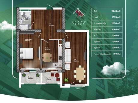 2 otaqlı yeni tikili - Nəsimi r. - 98.1 m²