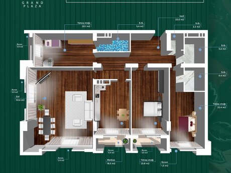4 otaqlı yeni tikili - Nəsimi r. - 196.9 m²