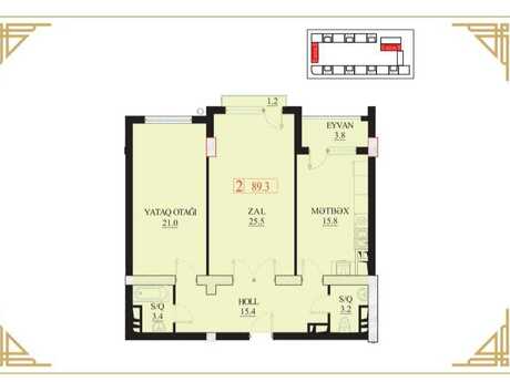 2 otaqlı yeni tikili - 8 Noyabr m. - 89.3 m²