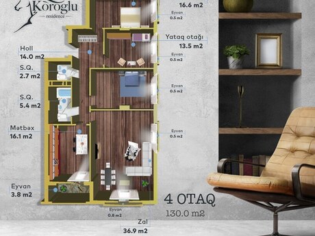 4 otaqlı yeni tikili - Nəsimi r. - 130 m²