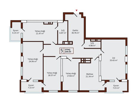 5 otaqlı yeni tikili - Nərimanov r. - 206.7 m²