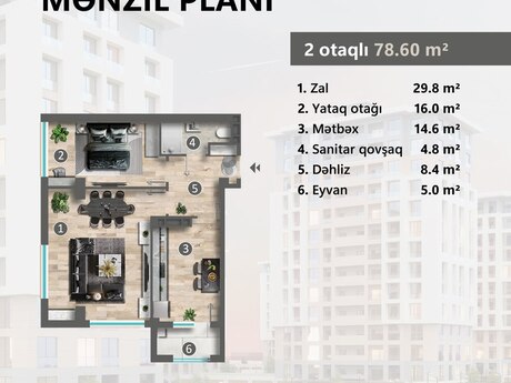 2 otaqlı yeni tikili - Sumqayıt - 78.6 m²
