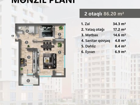 2-комн. новостройка - Сумгаит - 86.2 м²