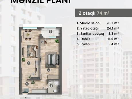 2 otaqlı yeni tikili - Sumqayıt - 74 m²
