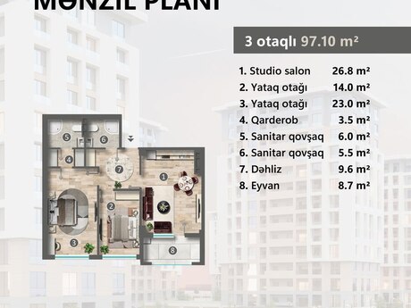 3-комн. новостройка - Сумгаит - 97.1 м²
