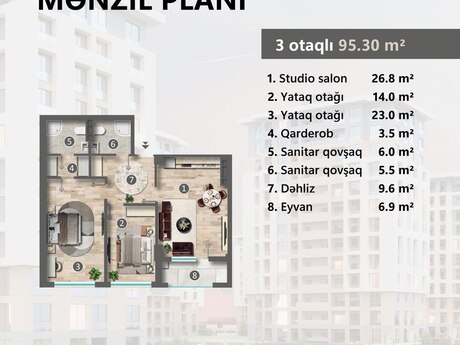 3-комн. новостройка - Сумгаит - 95.3 м²