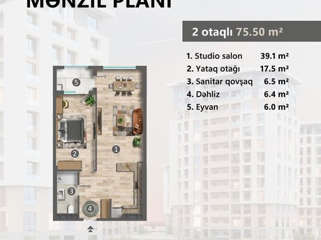 2 otaqlı yeni tikili - Sumqayıt - 75.5 m²