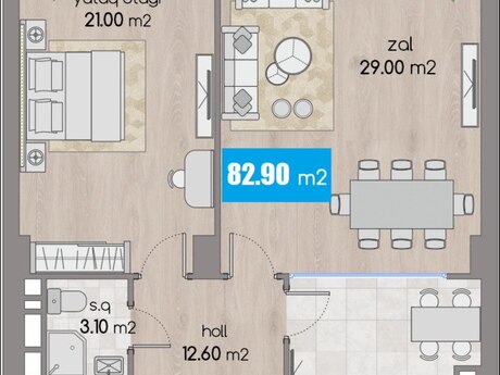 2 otaqlı yeni tikili - 28 May m. - 82.9 m²
