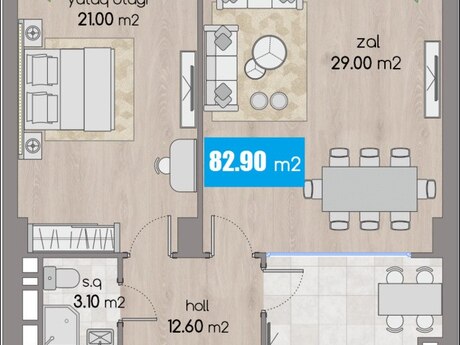 2 otaqlı yeni tikili - 28 May m. - 82.9 m²