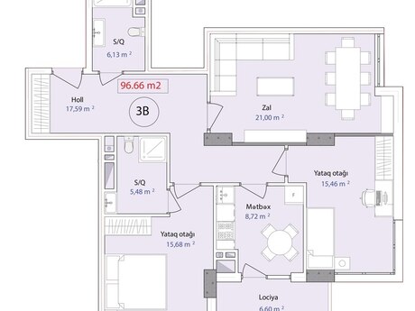 3 otaqlı yeni tikili - 7-ci mikrorayon q. - 96.6 m²