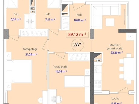2 otaqlı yeni tikili - 7-ci mikrorayon q. - 89.1 m²