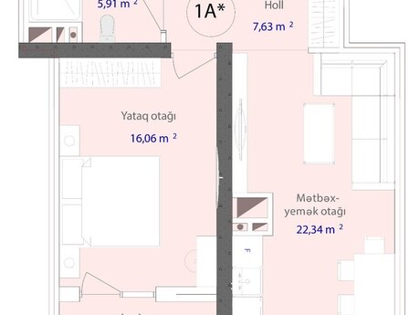 1 otaqlı yeni tikili - 7-ci mikrorayon q. - 57.1 m²