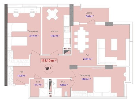 3 otaqlı yeni tikili - 7-ci mikrorayon q. - 113.1 m²