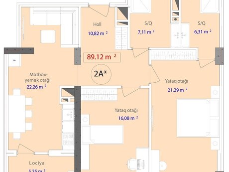 2 otaqlı yeni tikili - 7-ci mikrorayon q. - 89.1 m²