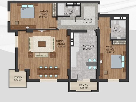 3 otaqlı yeni tikili - Həzi Aslanov m. - 129.6 m²