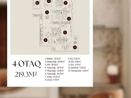 4 otaqlı yeni tikili - Gənclik m. - 219.8 m²