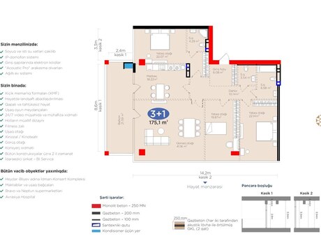4 otaqlı yeni tikili - 8 Noyabr m. - 175.1 m²