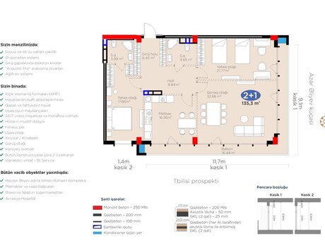 3 otaqlı yeni tikili - 8 Noyabr m. - 135.3 m²