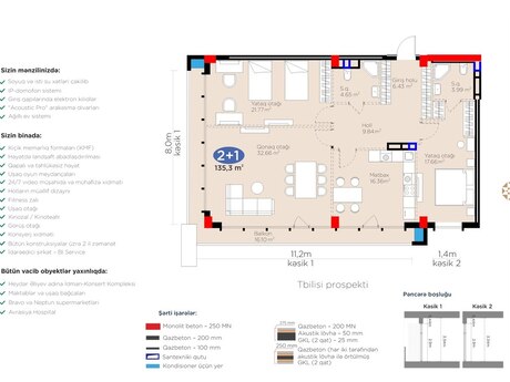 3 otaqlı yeni tikili - 8 Noyabr m. - 135.3 m²