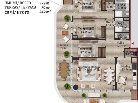 4 otaqlı mənzil, 242 m², Raffle Edition: 1 282 600 ₼ 5