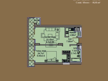2-комн. новостройка - м. Шах Исмаил Хатаи - 82 м²
