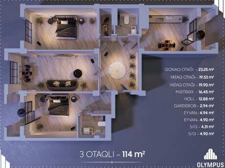 3 otaqlı yeni tikili - Həzi Aslanov m. - 114 m²