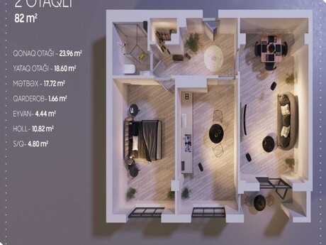 2 otaqlı yeni tikili - Həzi Aslanov m. - 82 m²