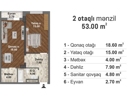 1 otaqlı yeni tikili - Məmmədli q. - 53 m²