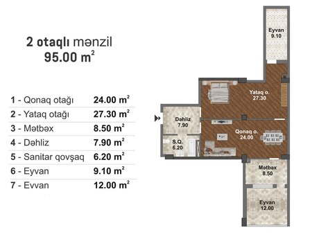 2 otaqlı yeni tikili - Məmmədli q. - 95 m²
