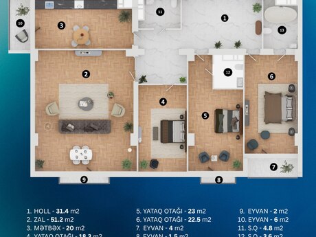 4 otaqlı yeni tikili - 28 May m. - 194.9 m²