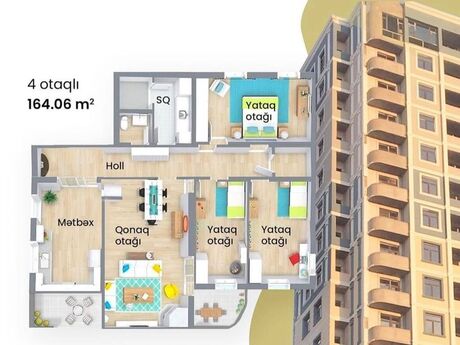 4 otaqlı yeni tikili - Nəsimi r. - 164 m²