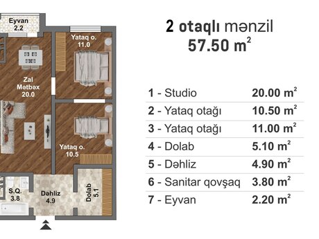 2 otaqlı yeni tikili - Məmmədli q. - 57.5 m²