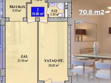 2 otaqlı yeni tikili - 28 May m. - 72 m²