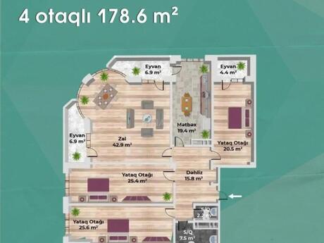 4 otaqlı yeni tikili - Əhmədli q. - 178.6 m²
