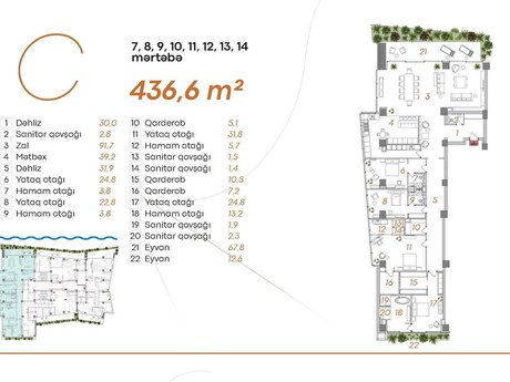 5 otaqlı mənzil, 437 m², Bayıl Bay: 2 925 220 ₼ 5
