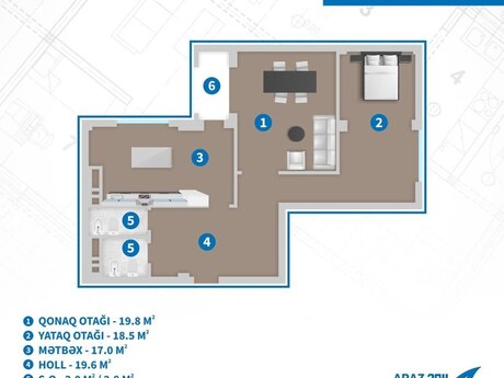 2-room apartment, 84,3 m², Nəriman Nərimanov: 265 000 ₼ 3
