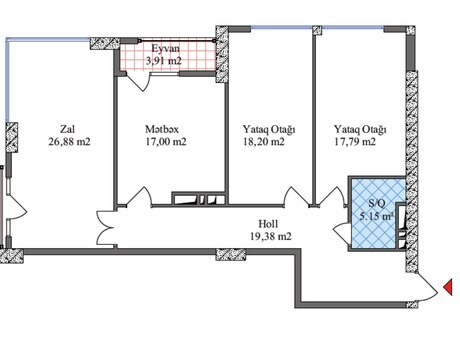 3 otaqlı yeni tikili - 28 May m. - 108.8 m²