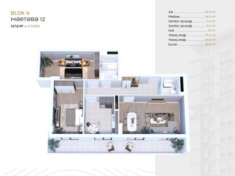 3 otaqlı yeni tikili - Nəriman Nərimanov m. - 128 m²