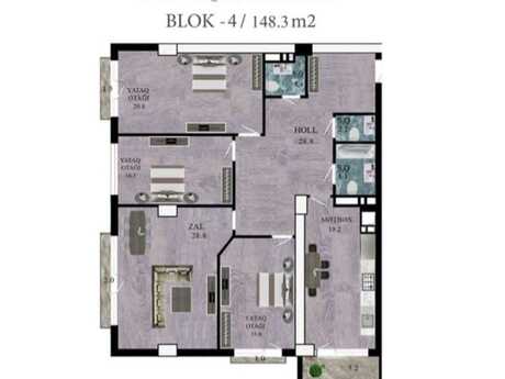 4 otaqlı yeni tikili - 28 May m. - 148.3 m²