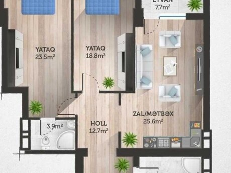 3-комн. новостройка - м. Ази Асланов - 104.2 м²