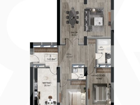 3-комн. новостройка - м. Шах Исмаил Хатаи - 140.6 м²
