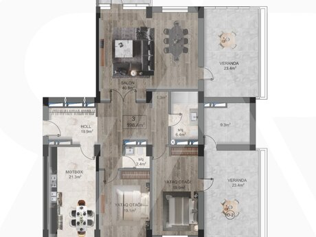 3-комн. новостройка - м. Шах Исмаил Хатаи - 198.4 м²