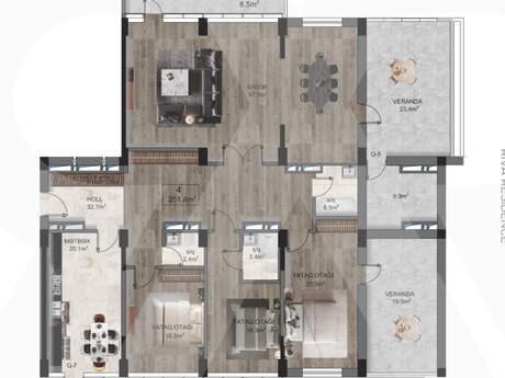 4 otaqlı yeni tikili - Şah İsmayıl Xətai m. - 251.4 m²