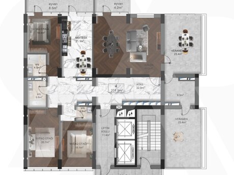 4 otaqlı yeni tikili - Şah İsmayıl Xətai m. - 231.9 m²