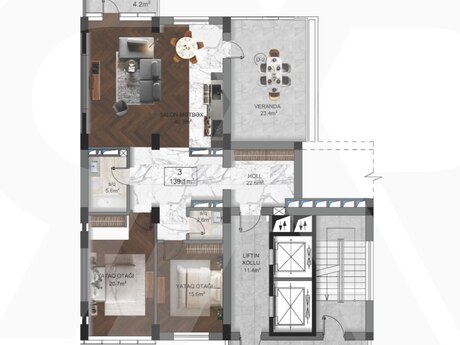 3-комн. новостройка - м. Шах Исмаил Хатаи - 139.1 м²