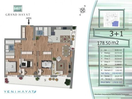 4 otaqlı yeni tikili - 8 Noyabr m. - 179 m²