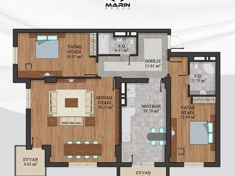 3 otaqlı yeni tikili - Həzi Aslanov m. - 129.6 m²