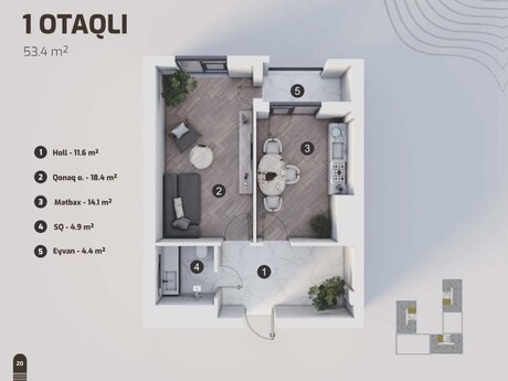 1 otaqlı yeni tikili - Nəriman Nərimanov m. - 53.4 m²
