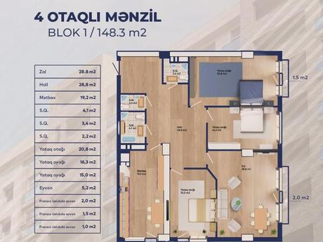 4 otaqlı yeni tikili - 28 May m. - 150 m²